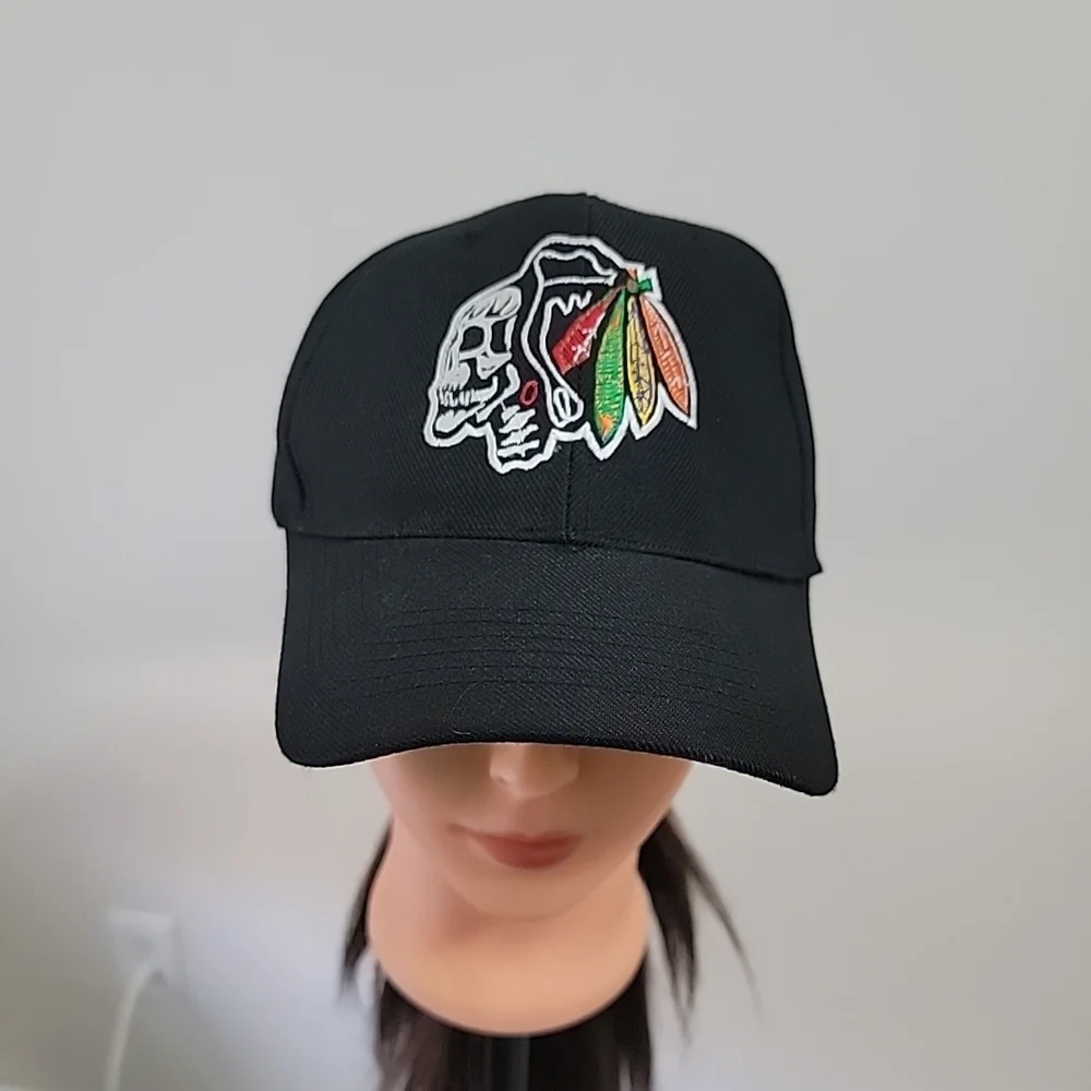 Chicago Blackhawks Skull Black Adjustable Hat Baseball Cap